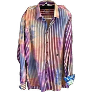 VISCONTI BLACK - TYE DYE Striped FLIP CUFF Mens xl Shirt